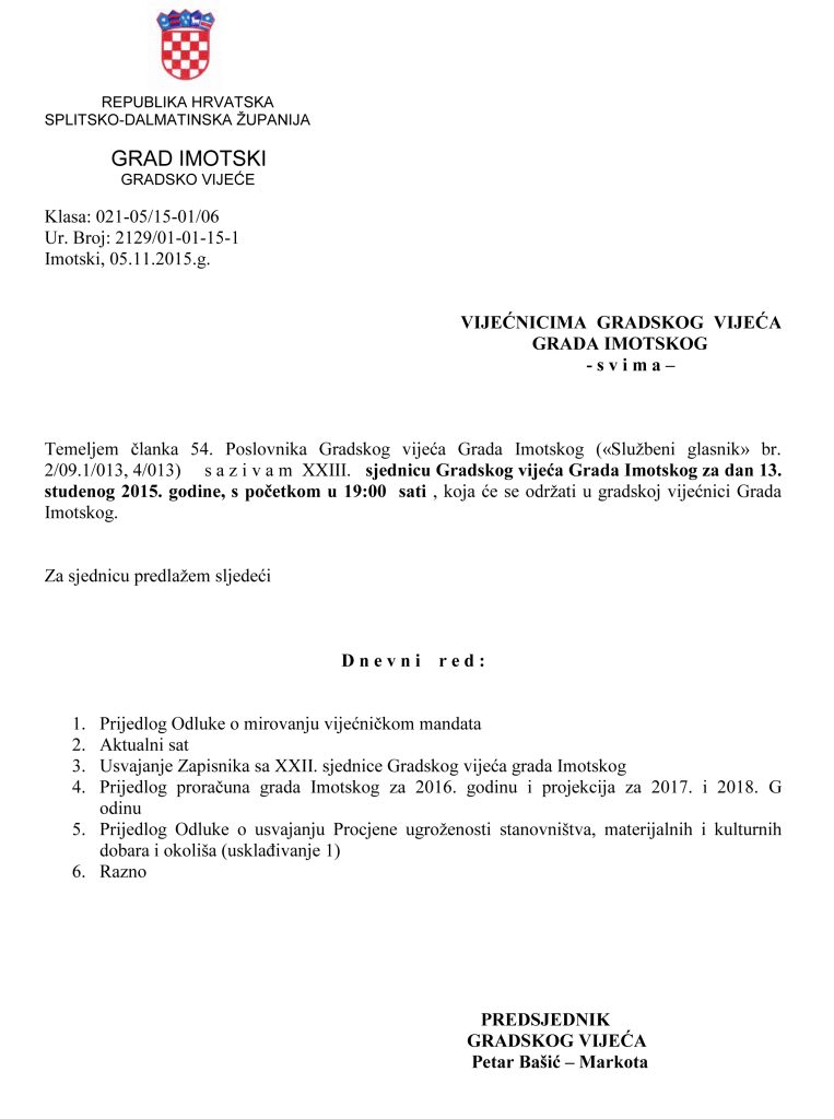 Poziv za XXIII. sjednicu 13.11.2015.