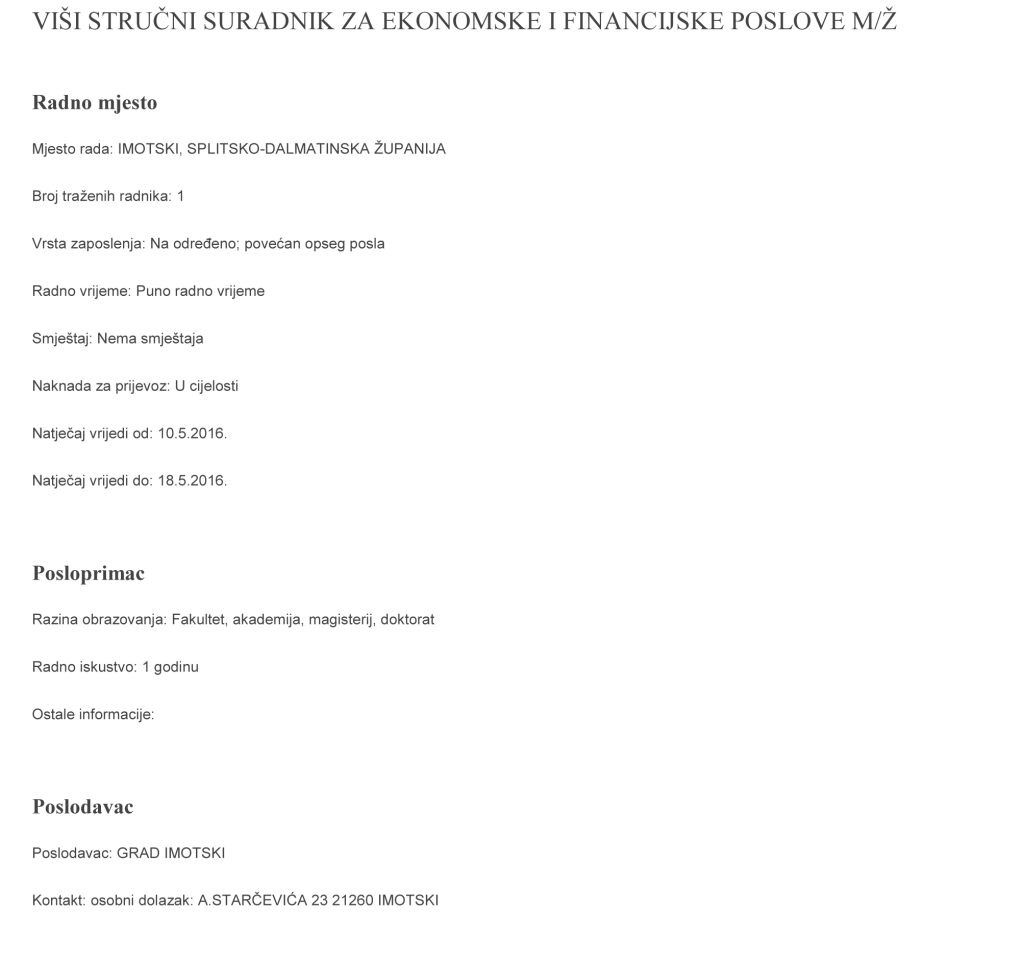 natječaj za višeg stručnog suradnika
